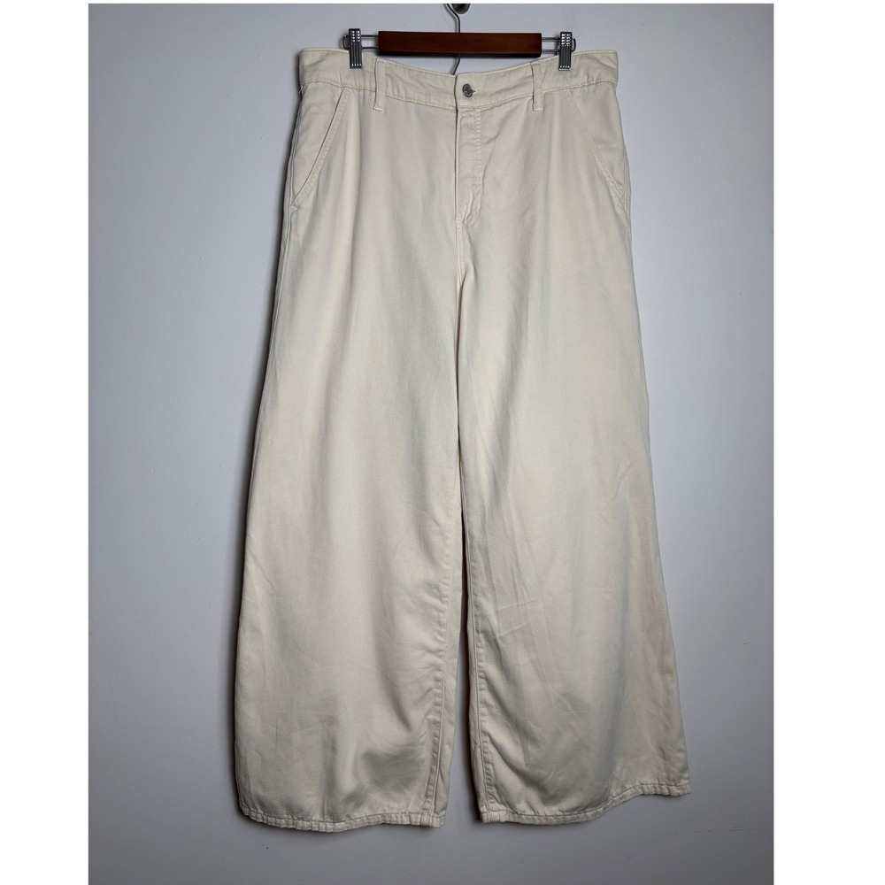 Banana Republic‎ Womens Ultra High-Rise Wide Leg Pants 14 Ecru Denim Trouser